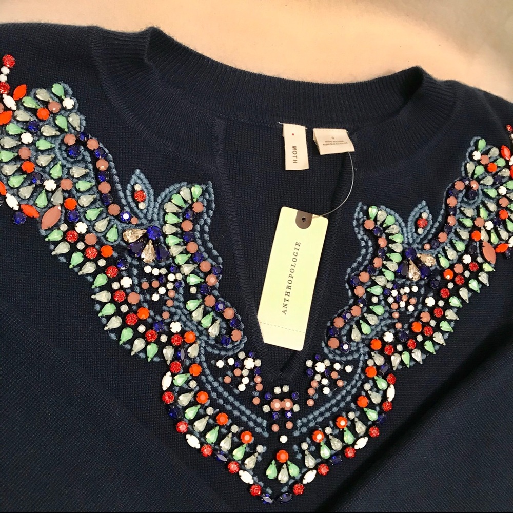 ✨NWT Moth for Anthropologie Jeweled Sweater - Picture 4 of 6